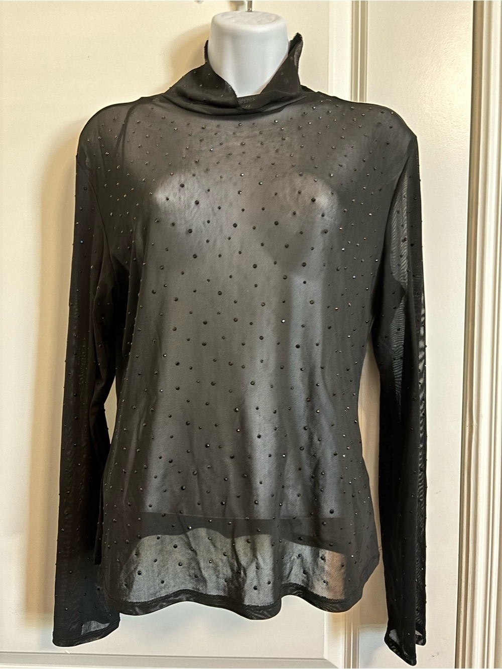 Rachel Zoe Black Sheer Mock Neck Long-Sleeve Top